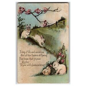 Vintage 1918 Easter Postcard Bunnies Chicks Spring Lawyersville NY Postmark